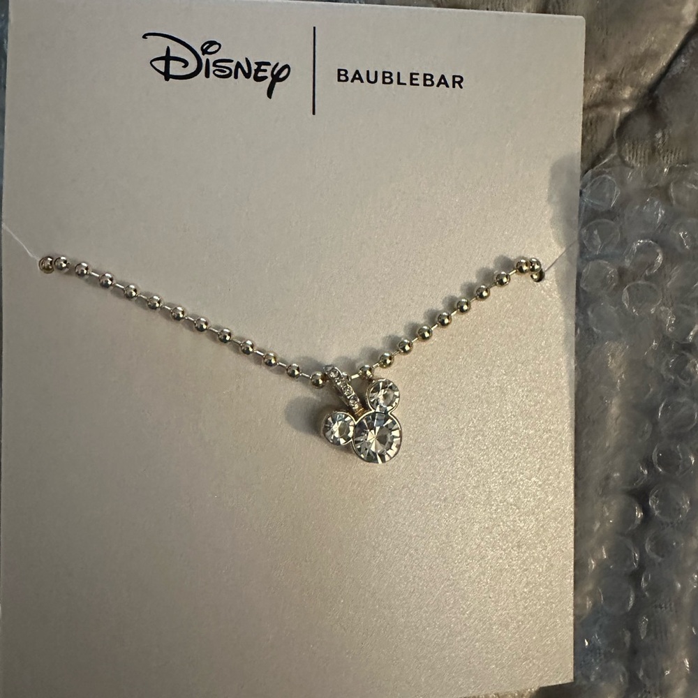 Disney BaubleBar Silver Crystal Mickey Necklace